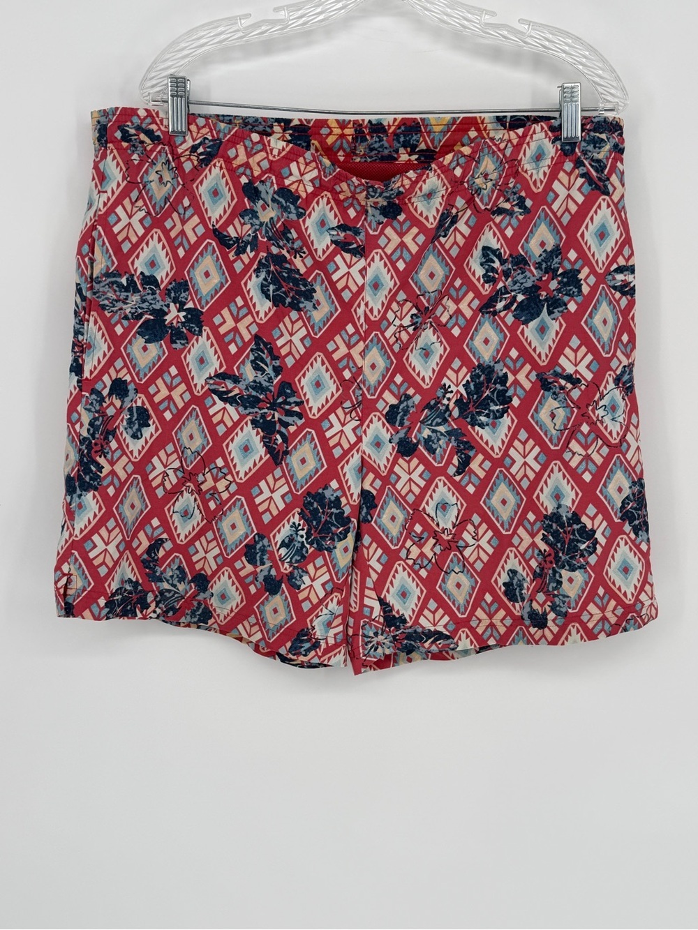 Greg Norman Collection Red Geometric Floral Swim Trunks